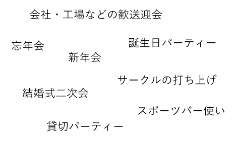 誕生日や結婚式二次会などパーティーシーン